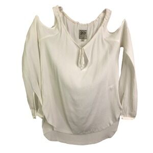 Go By GoSilk Women's Blouse Cold Shoulder Long Sleeve Cream V-Neck Pullover XS